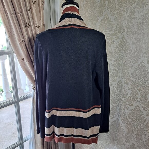 August Silk Women's Size Medium Black/Tan/Rust Open Front Cardigan Sweater EUC - Picture 6 of 12